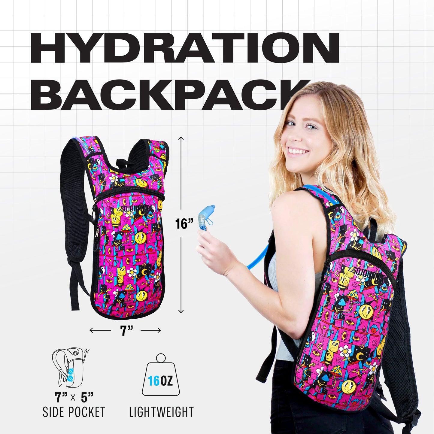 Momentum Hydration Pack - 2L Lightweight Festival Backpack - Select from Multiple Colors