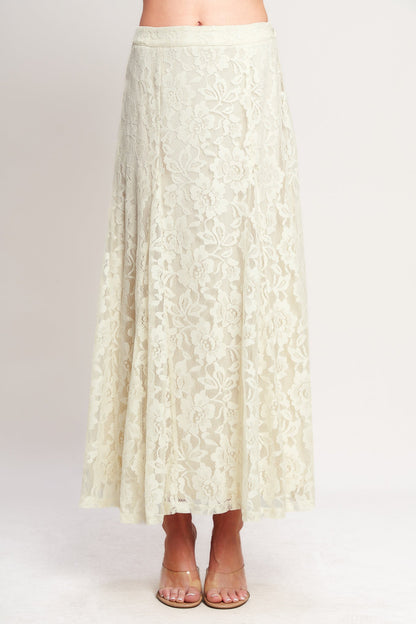 Ivory Lace Midi Skirt — Sheer Lace with Lining