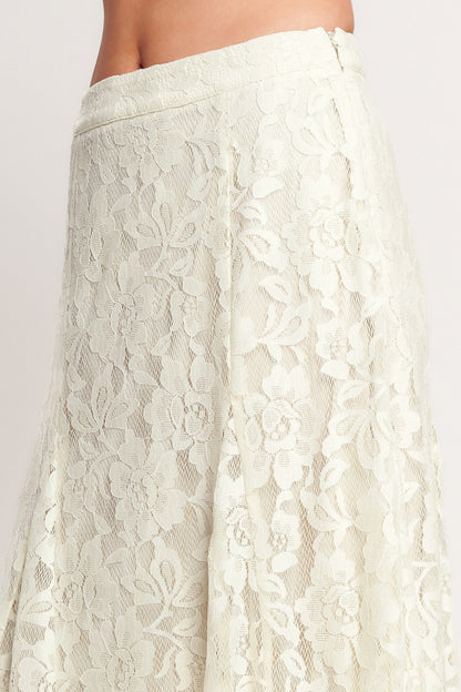 Ivory Lace Midi Skirt — Sheer Lace with Lining