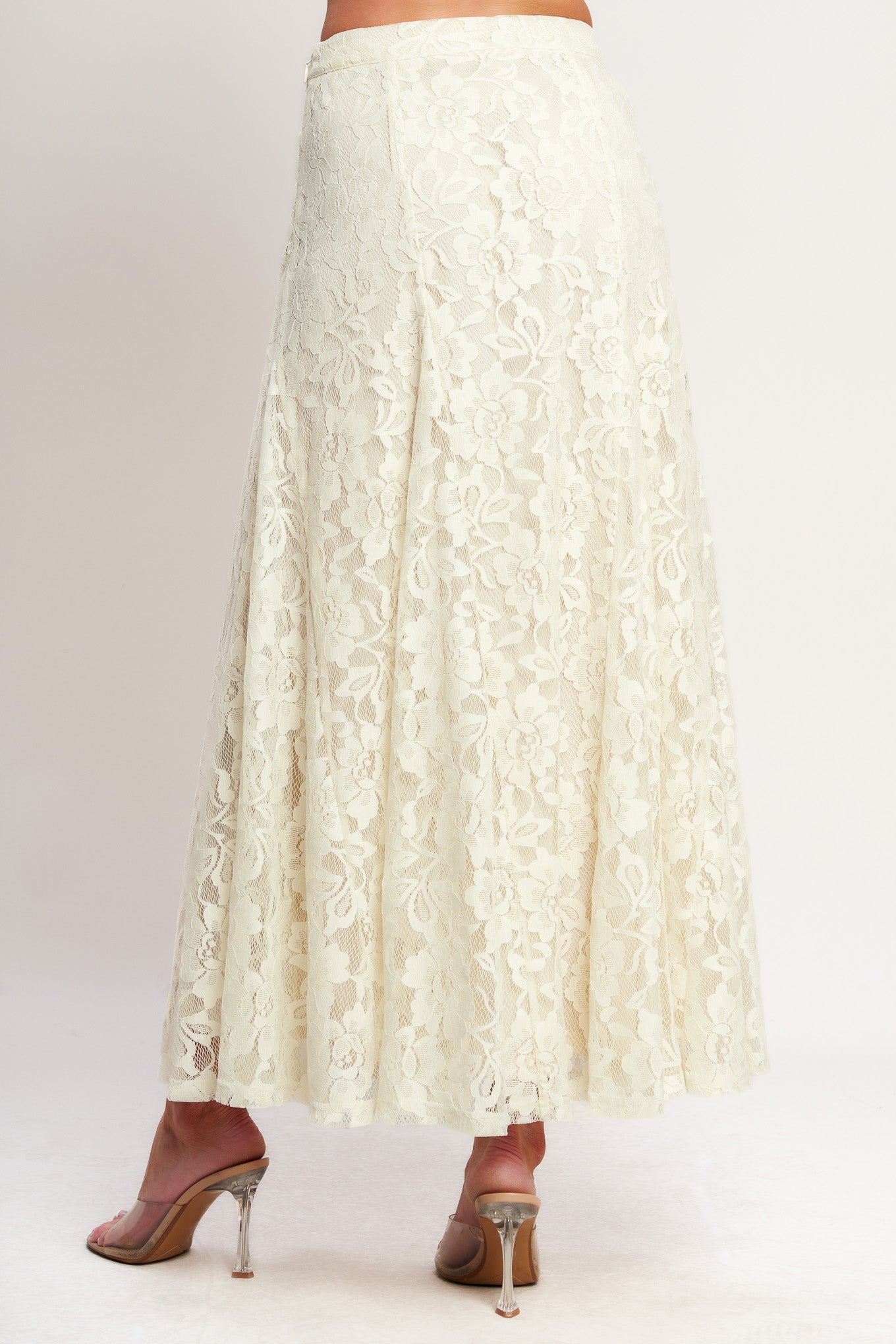 Ivory Lace Midi Skirt — Sheer Lace with Lining