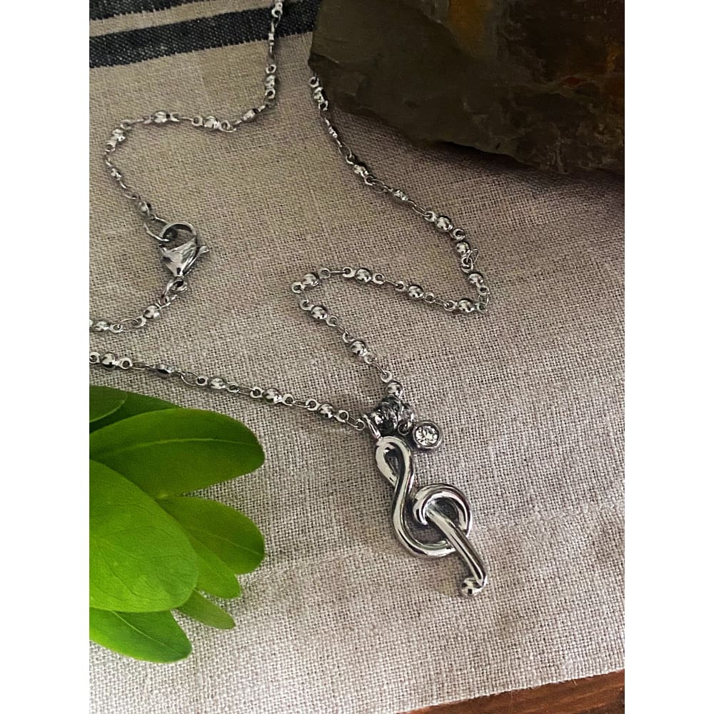 Treble Clef Pendant Necklace — Stainless Steel