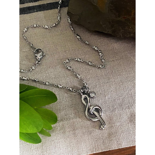Treble Clef Pendant Necklace — Stainless Steel