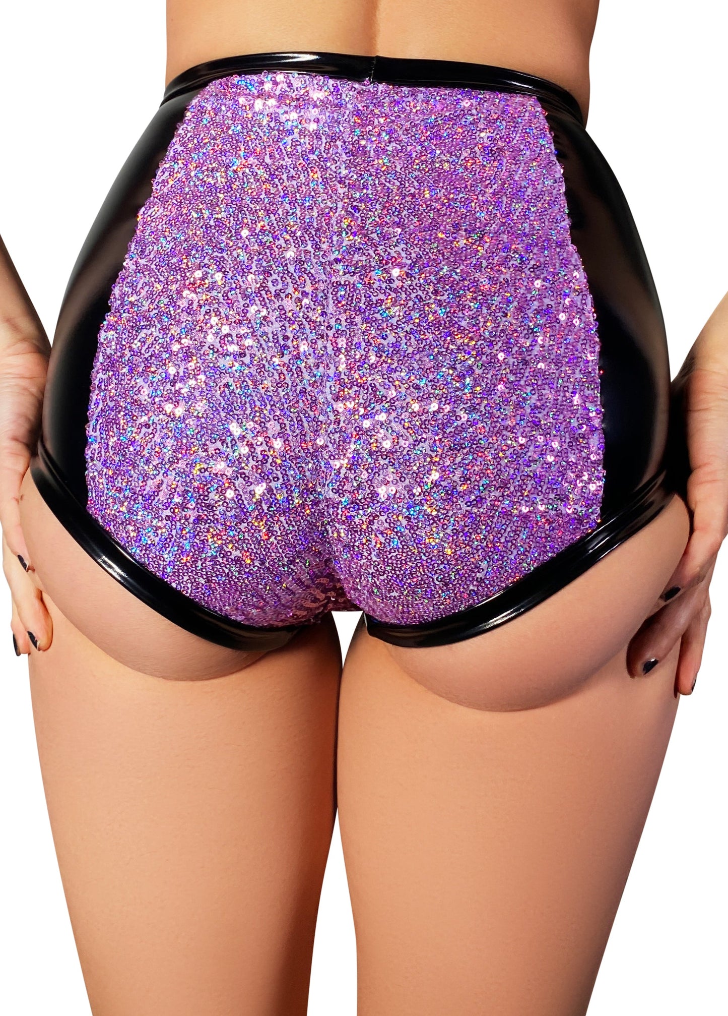 Holographic Sequin Pole Shorts — Liquid Panel Edition