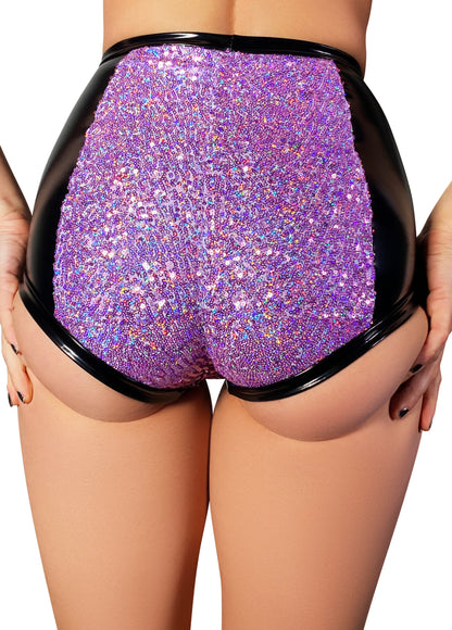 Holographic Sequin Pole Shorts — Liquid Panel Edition