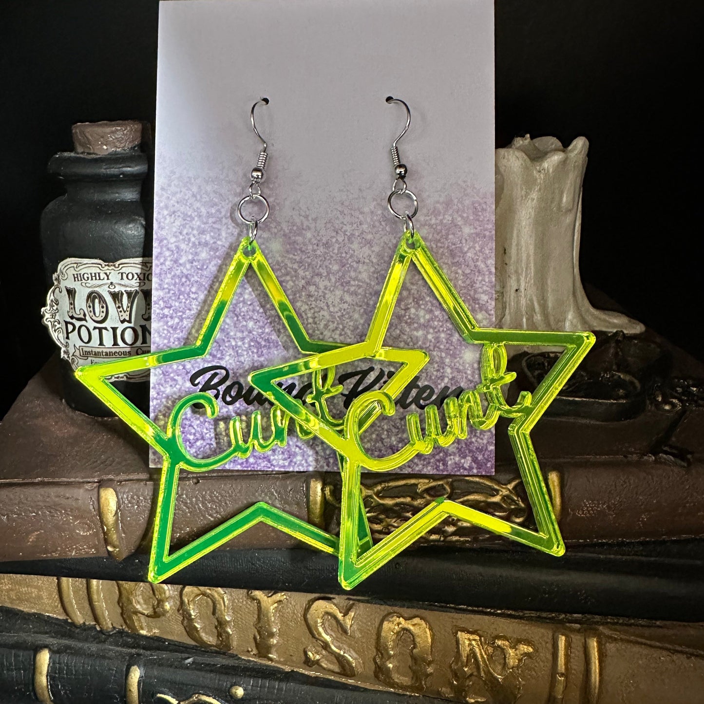 Star Status Earrings - Neon Lime