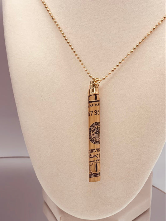 Rolled Up 100 Dollar Bill Straw Necklace