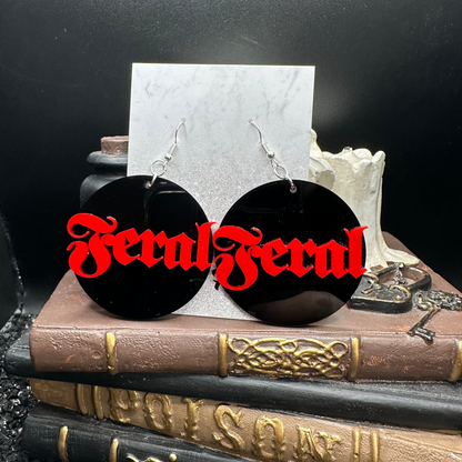 Feral Earrings — Red on Black Acrylic