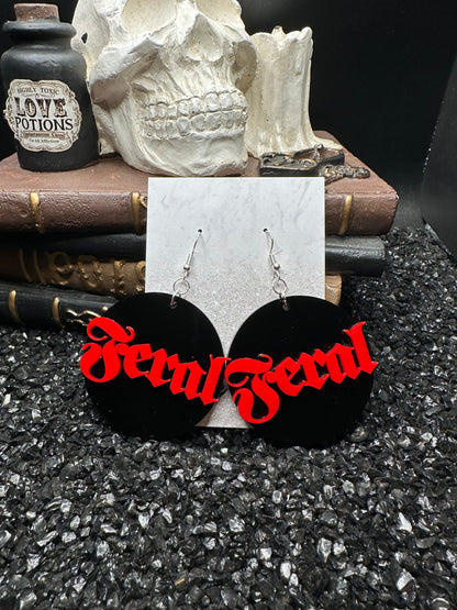 Feral Earrings — Red on Black Acrylic