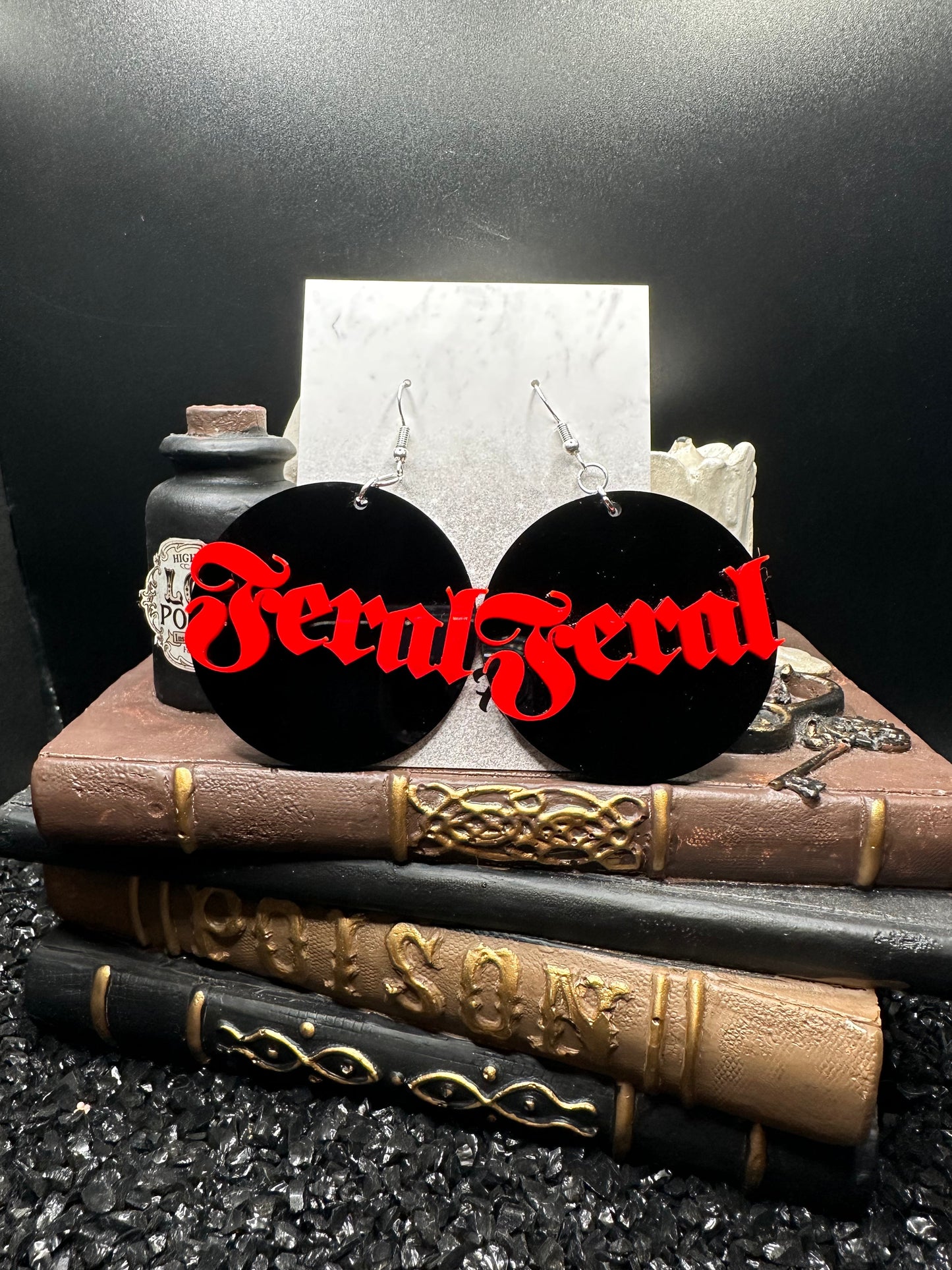 Feral Earrings — Red on Black Acrylic