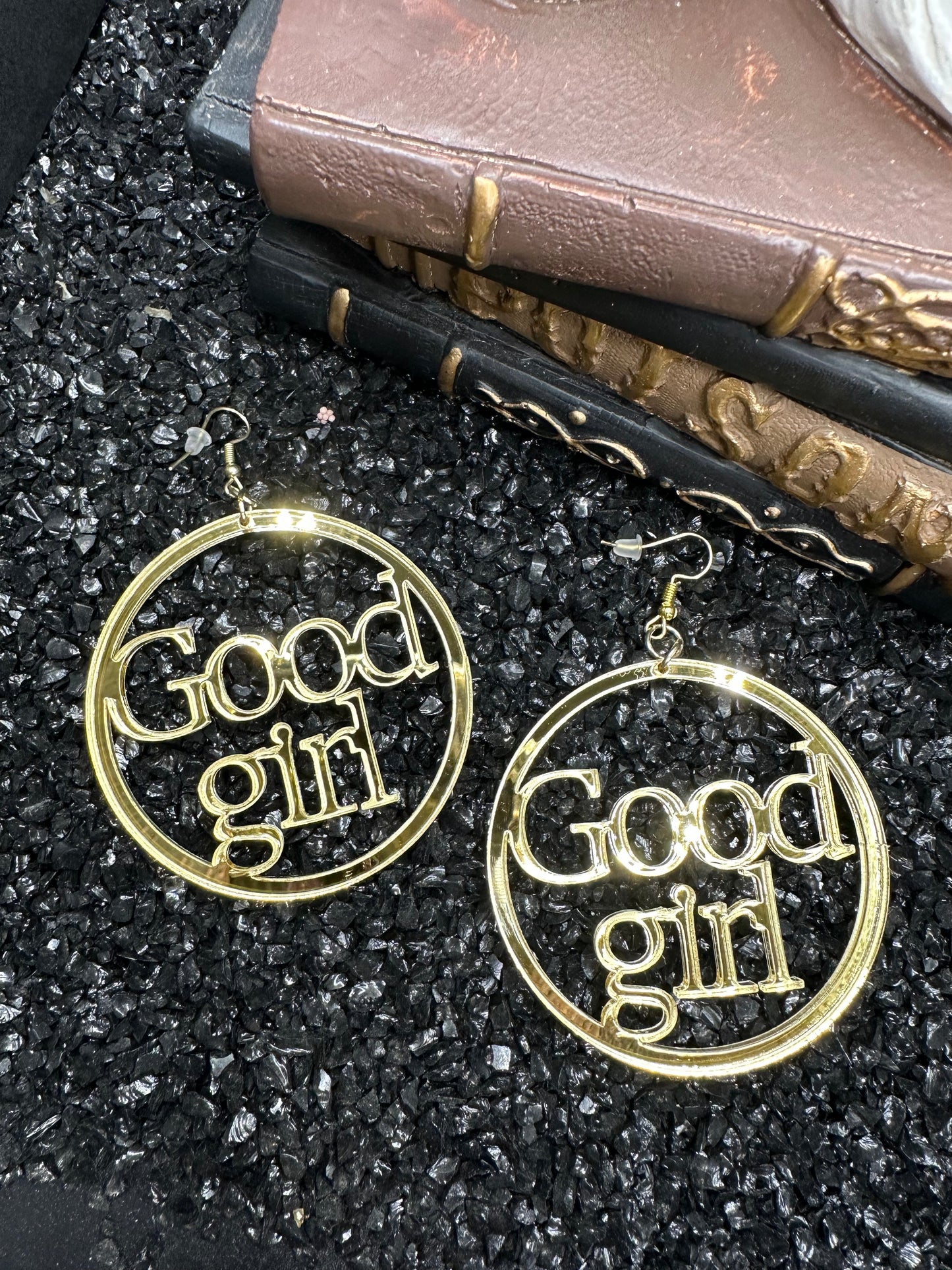 Good Girl Earrings — Mirrored Gold Acrylic