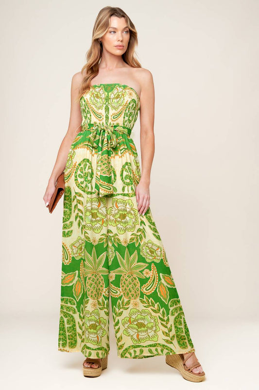Sunspell Strapless Wide-Leg Jumpsuit — Green