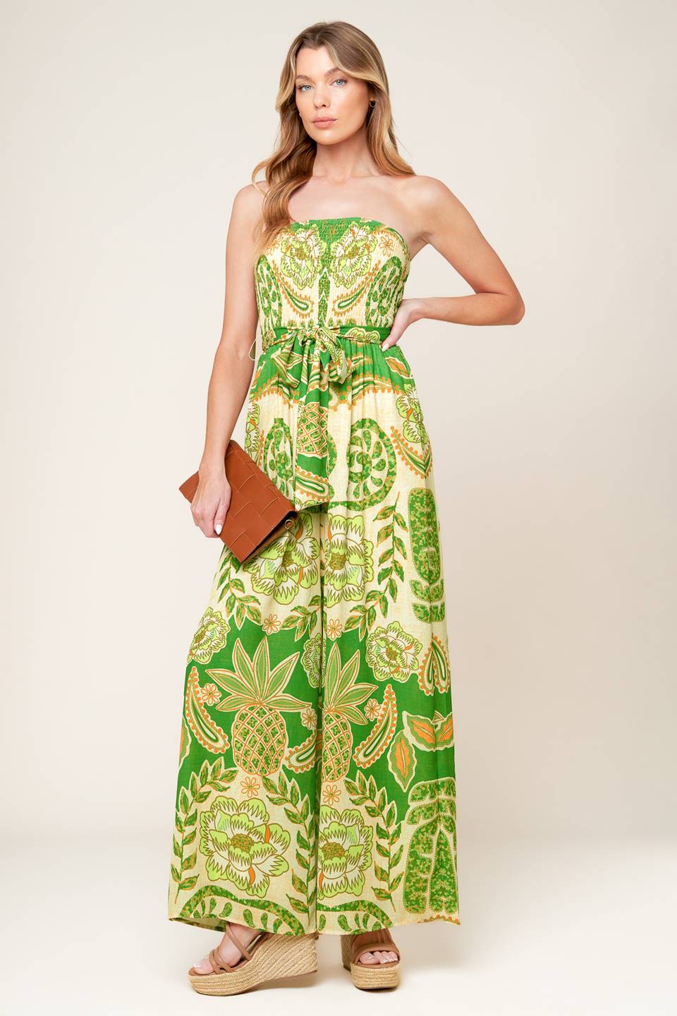 Sunspell Strapless Wide-Leg Jumpsuit — Green