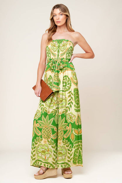 Sunspell Strapless Wide-Leg Jumpsuit — Green