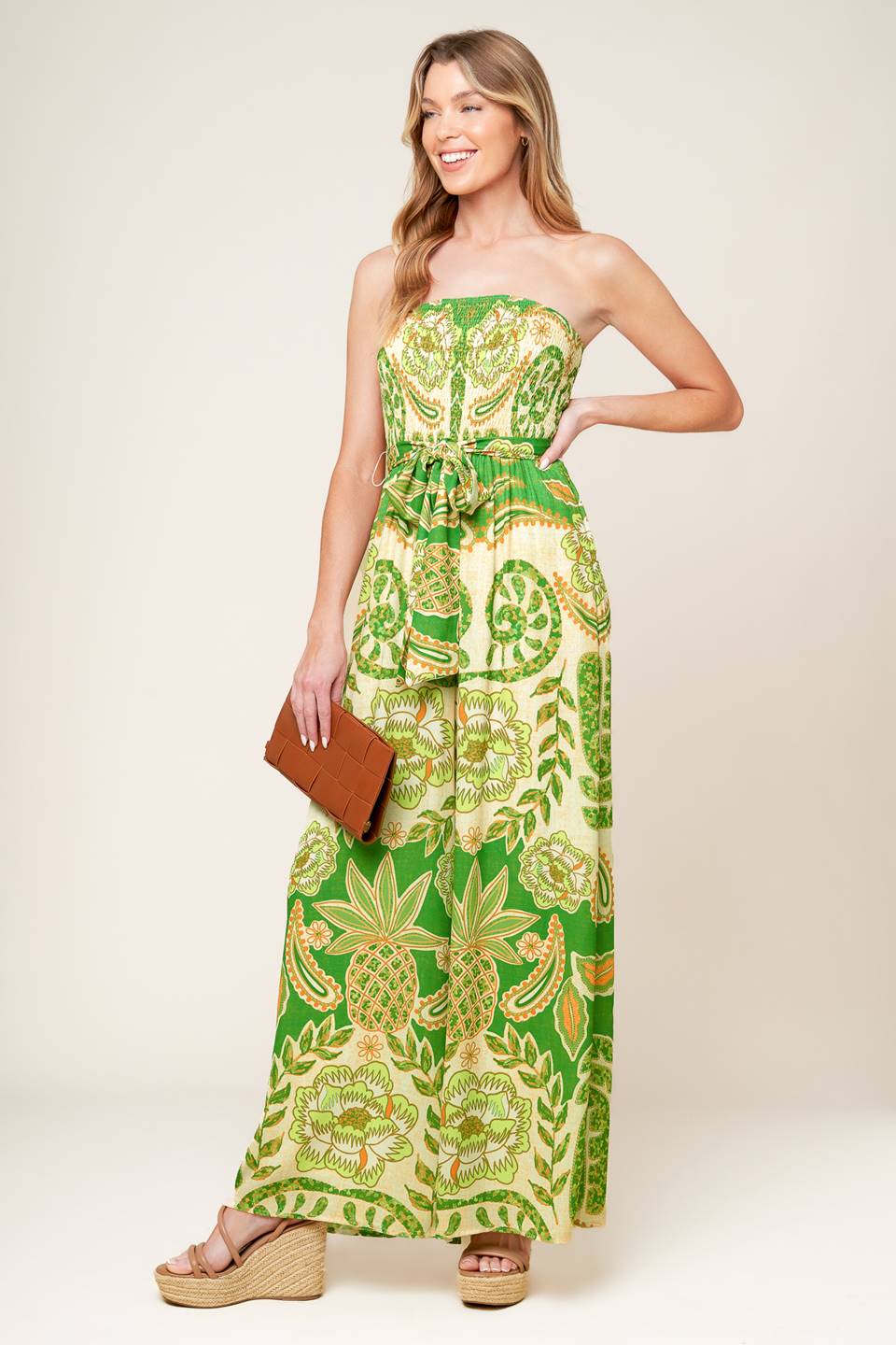 Sunspell Strapless Wide-Leg Jumpsuit — Green