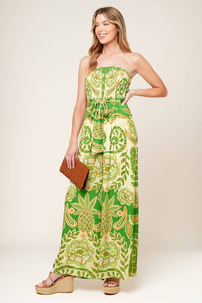 Sunspell Strapless Wide-Leg Jumpsuit — Green