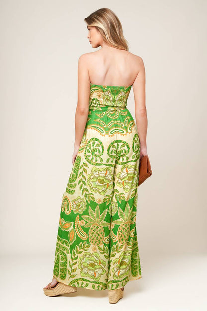 Sunspell Strapless Wide-Leg Jumpsuit — Green