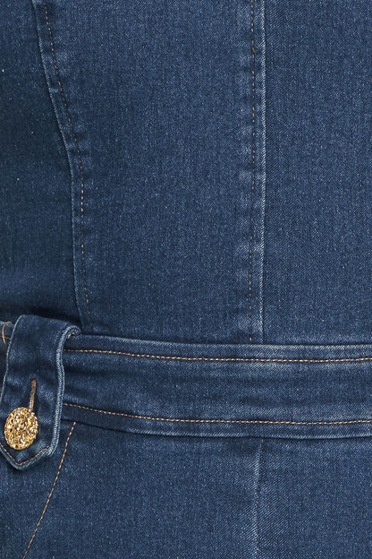 Strapless Sweetheart Denim Jumpsuit — Washed Blue