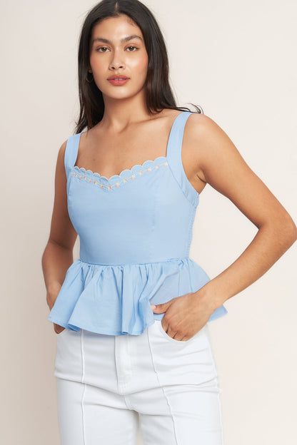Bluebell Embroidered Peplum Top — Light Blue