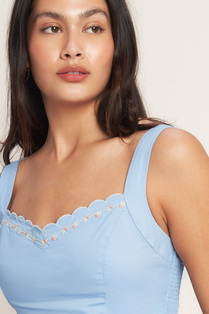 Bluebell Embroidered Peplum Top — Light Blue