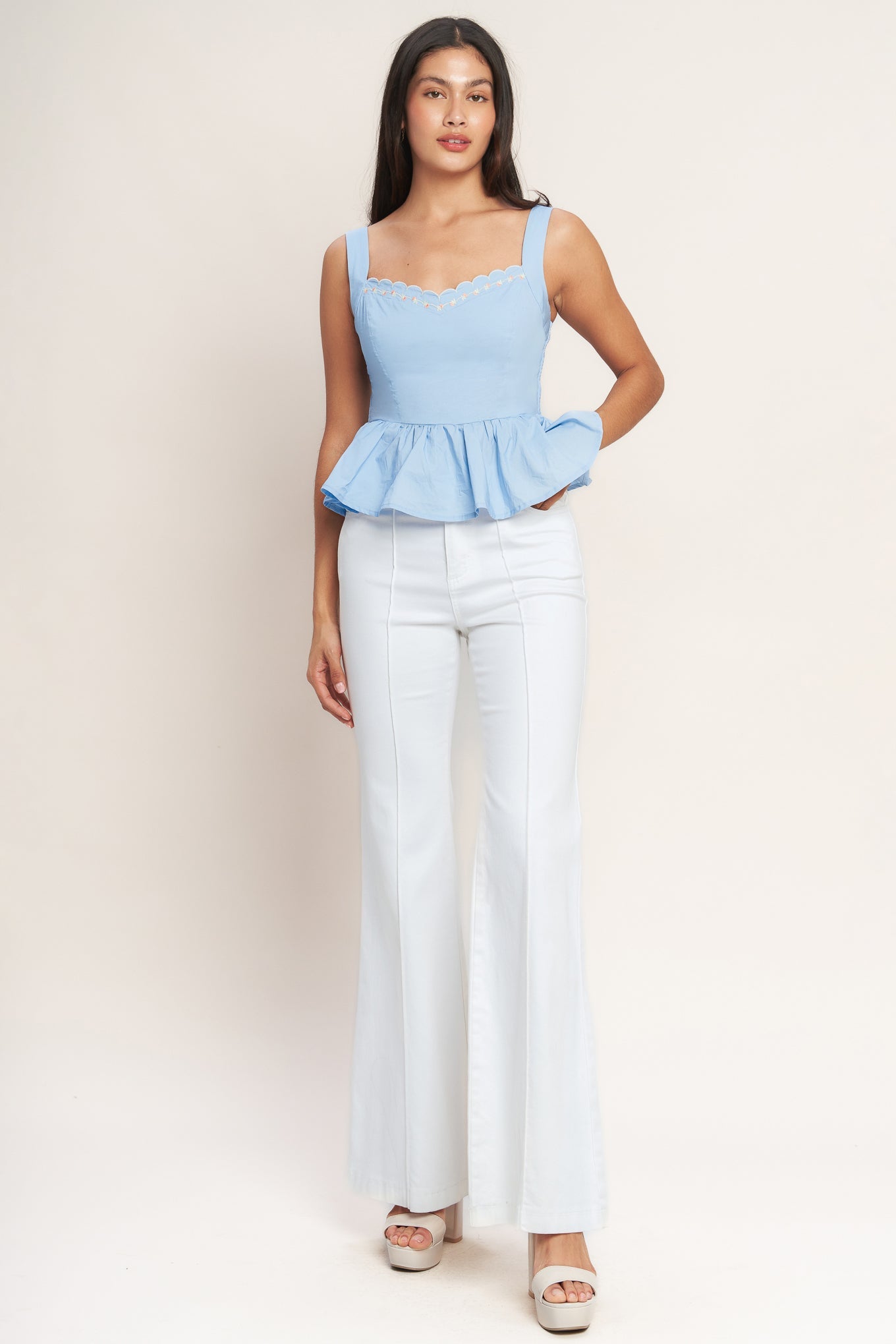 Bluebell Embroidered Peplum Top — Light Blue