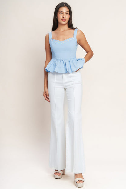 Bluebell Embroidered Peplum Top — Light Blue