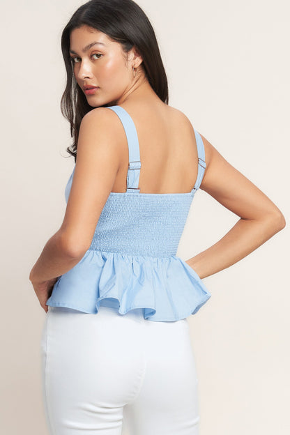 Bluebell Embroidered Peplum Top — Light Blue