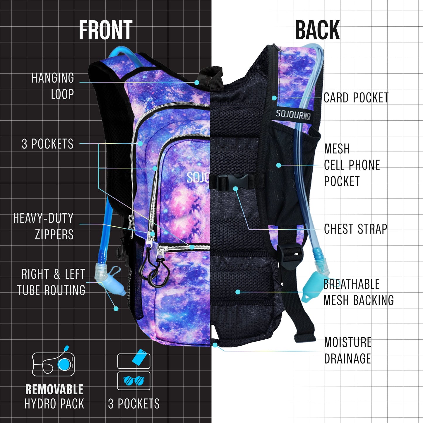 Endurance Hydration Pack — 2L Festival Backpack in Multiple Colors