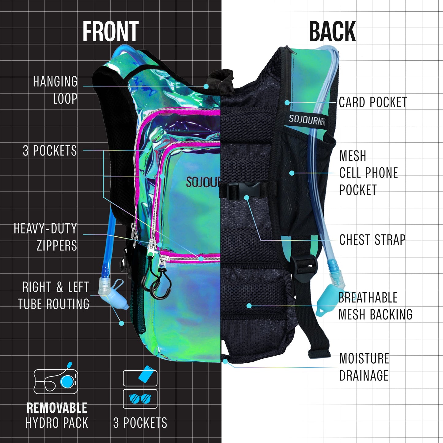 Endurance Hydration Pack — 2L Festival Backpack in Multiple Colors
