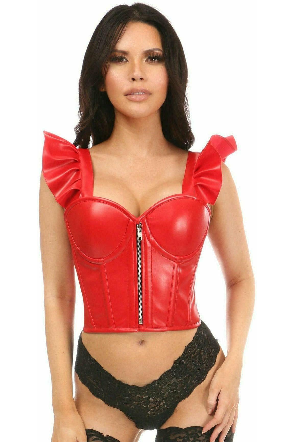 Scarlet Rebel Faux Leather Bustier — Ruffle Sleeve Corset Top | Daisy Corsets