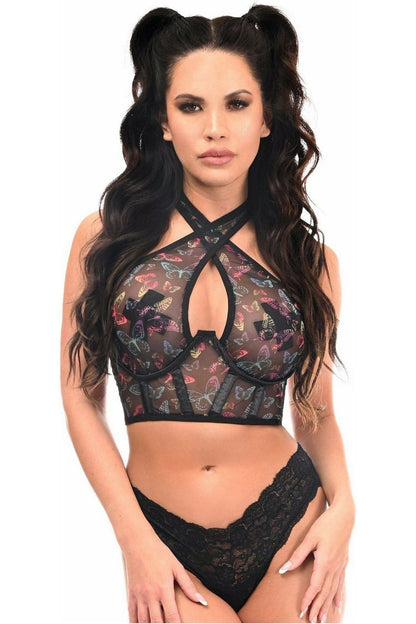 Neon Butterfly Sheer Halter Cincher | Daisy Corsets