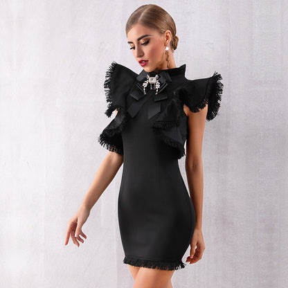Midnight Wing Bodycon Dress - Black