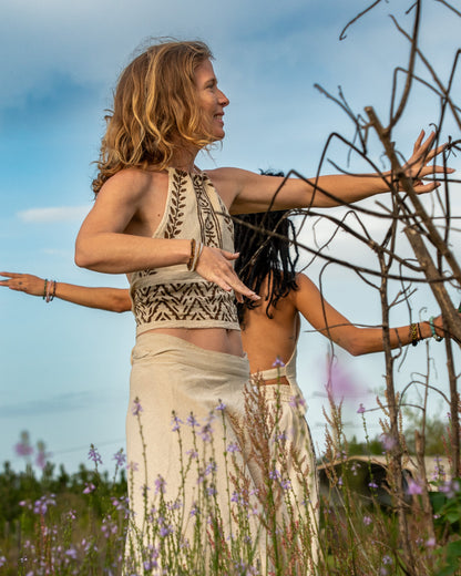 Sacred Flow Tribal Halter Top — Cream or Brown