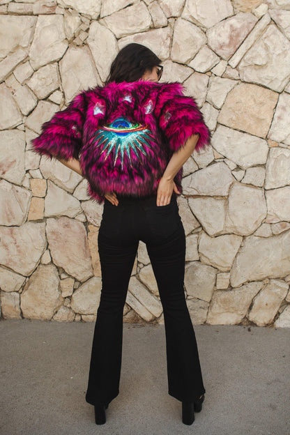 Planet Queen Faux Fur Jacket — Monster Pink | Jennafer Grace