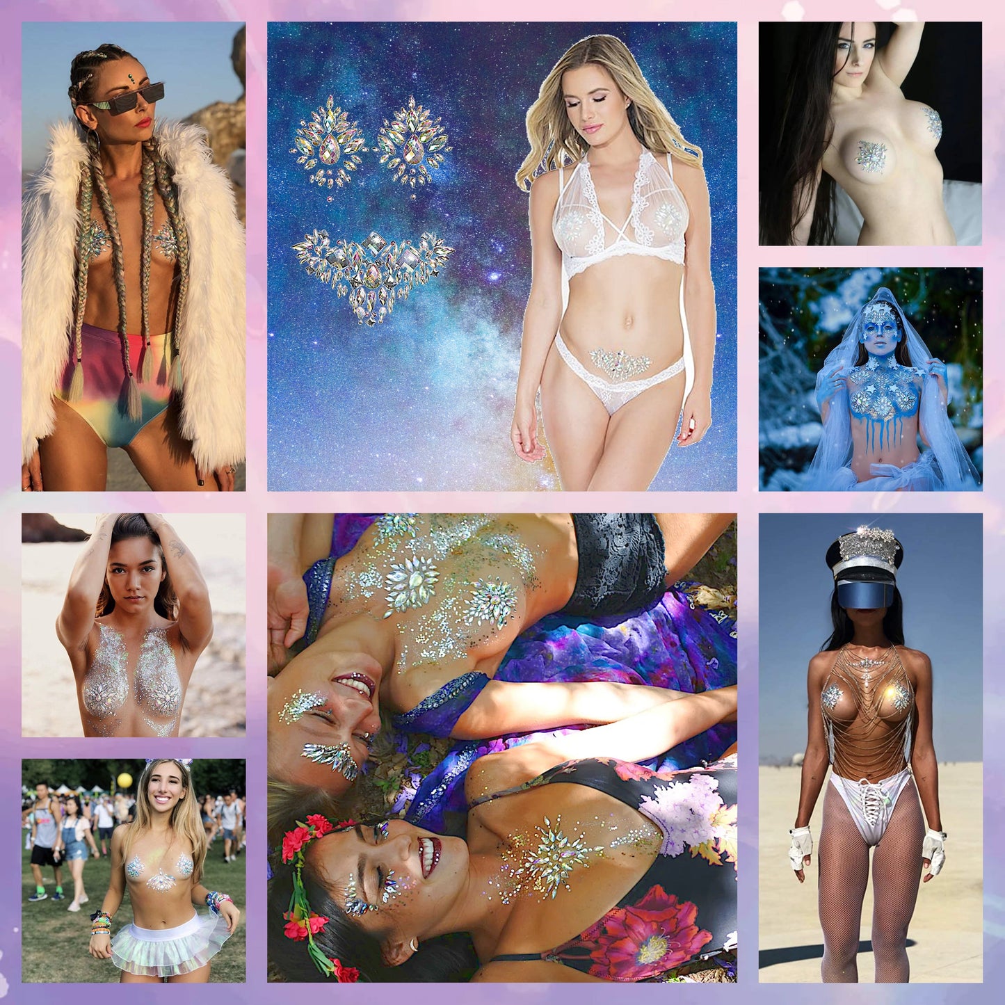 Iridescent Body Jewel Set — Pasties, Cleavage Gems, or Face Crystals