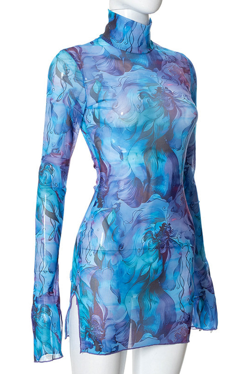 Miami Nights Sheer Mini Dress — Light or Deep Blue