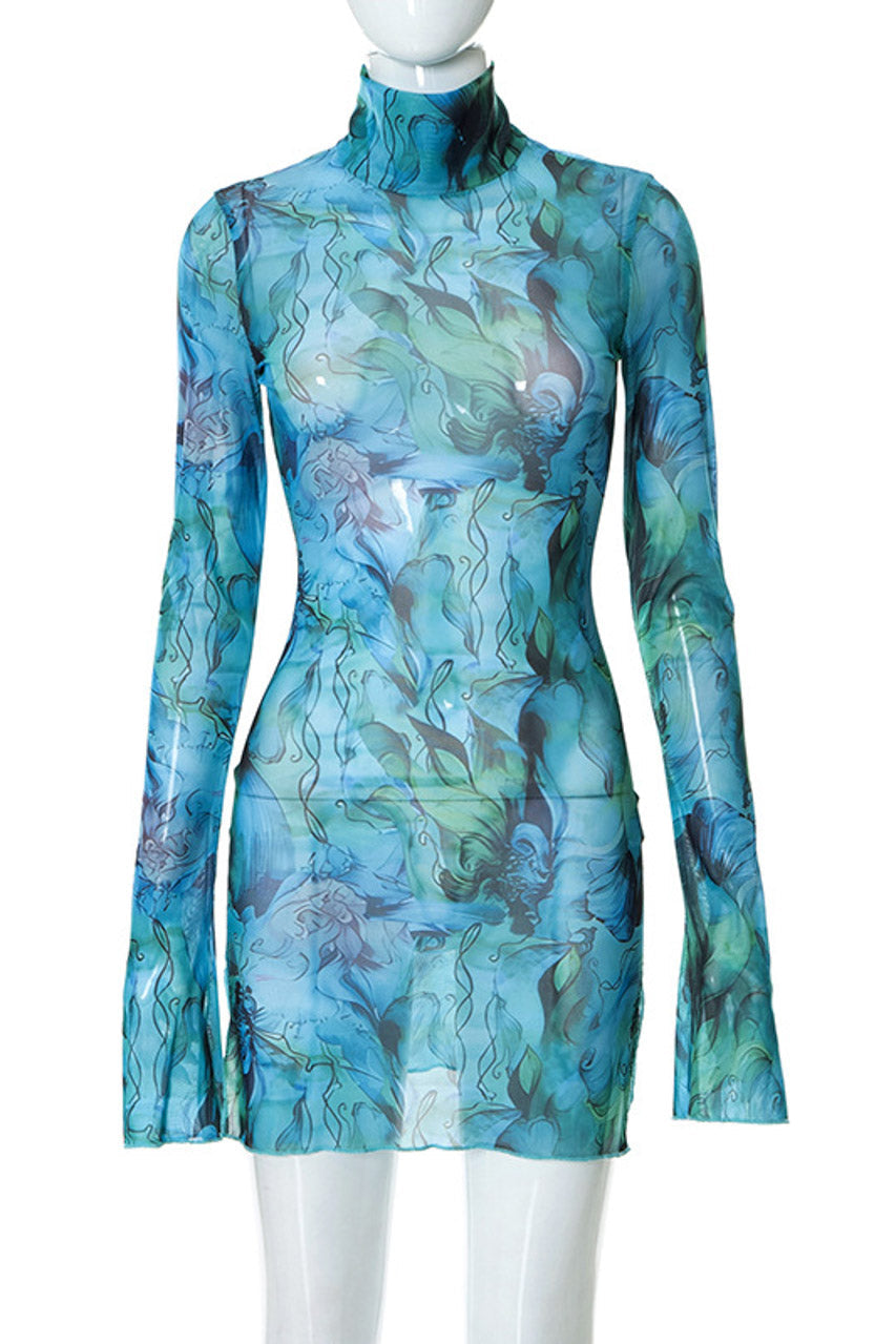 Miami Nights Sheer Mini Dress — Light or Deep Blue