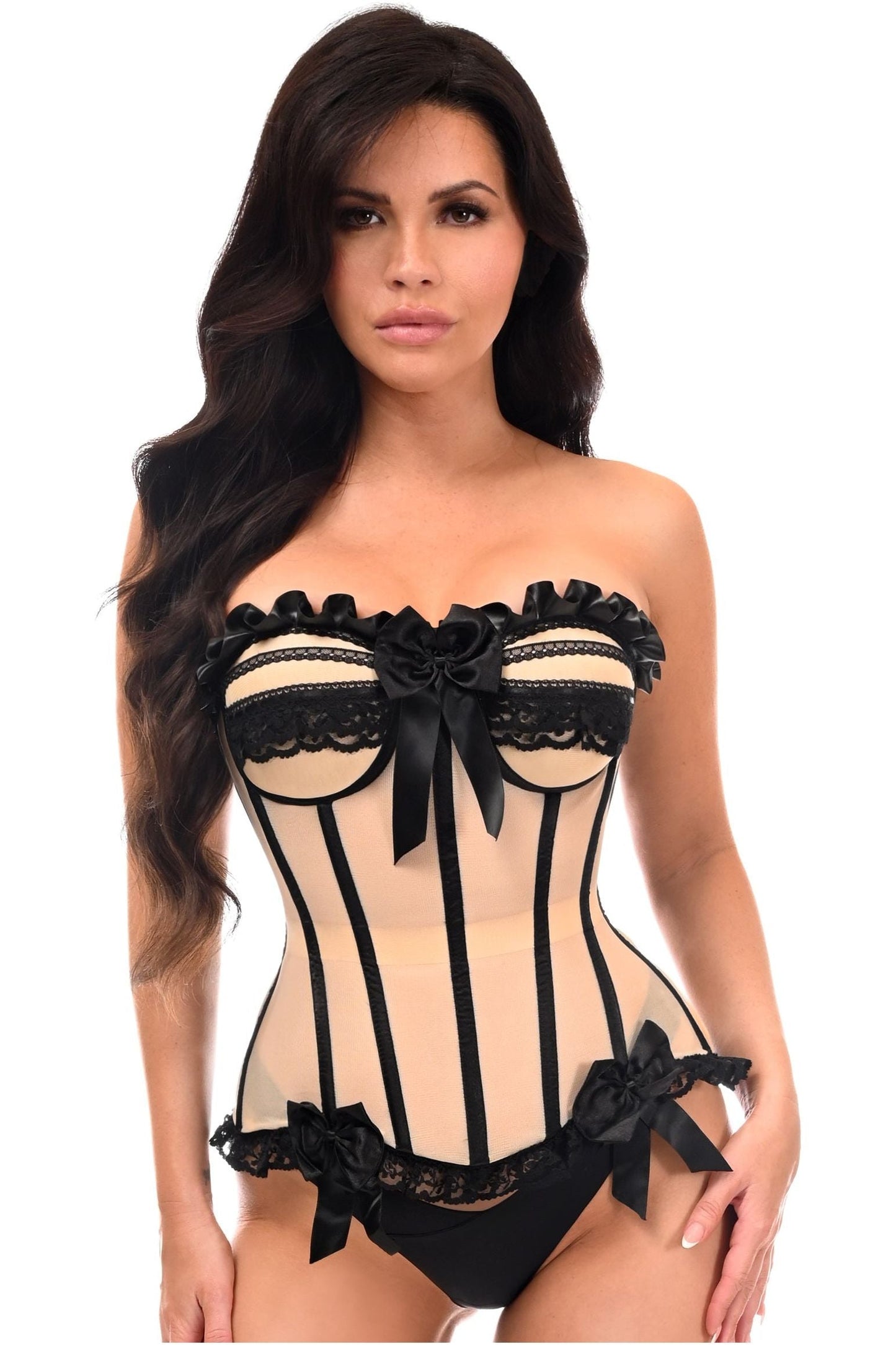 Steel Boned Mesh Bustier Corset — Nude & Black | Daisy Corsets