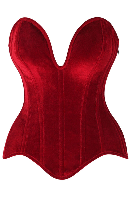 Steel Boned Velvet Plunge Corset — Dark Red | Daisy Corsets