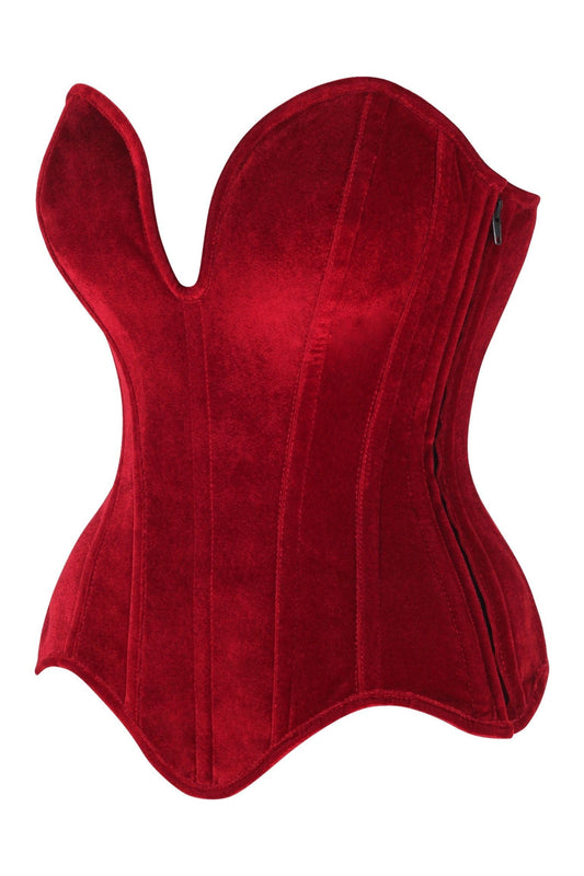 Steel Boned Velvet Plunge Corset — Dark Red | Daisy Corsets
