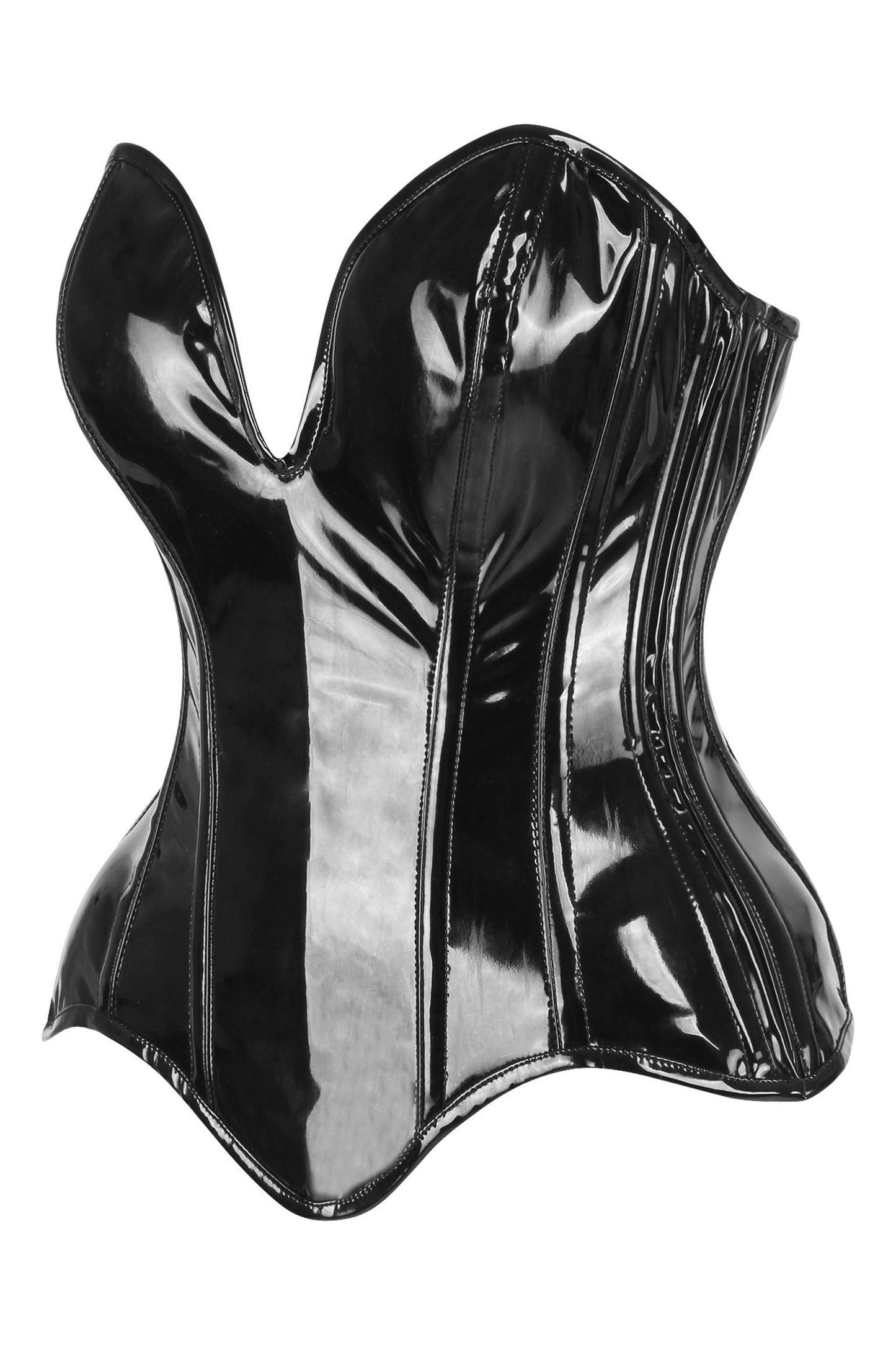 Steel Boned Patent Plunge Corset — Black | Daisy Corsets