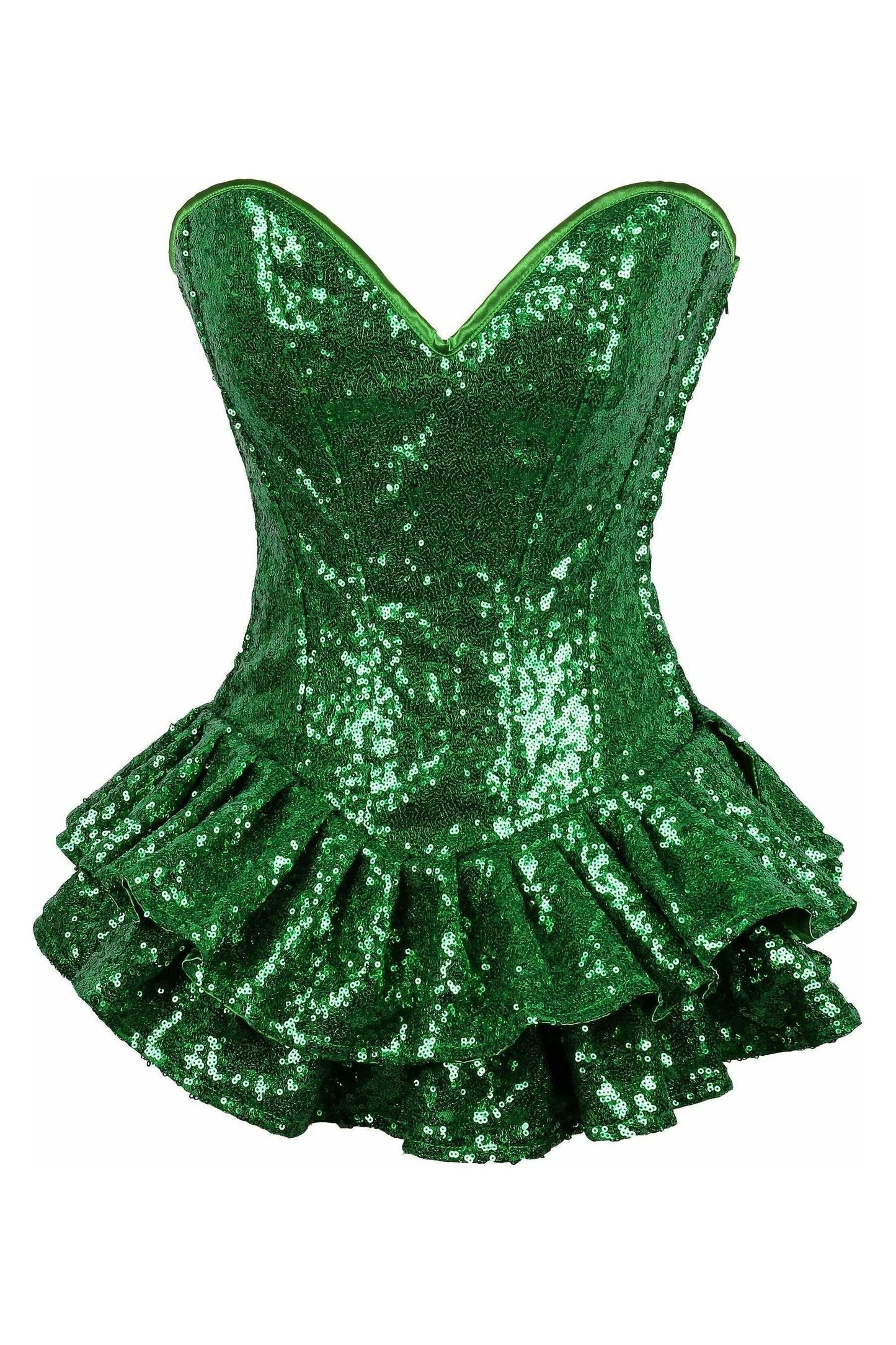Top Drawer Steel Boned Sequin Corset Mini Dress — Green | Daisy Corsets