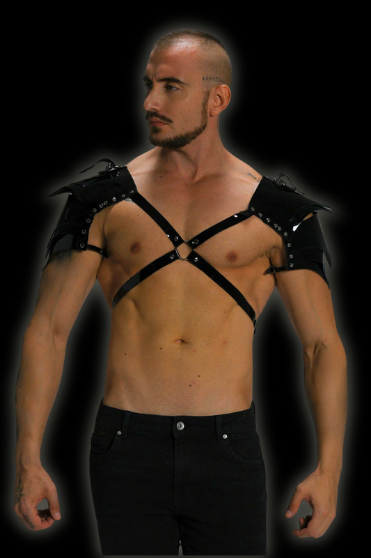 Gloss Leather Shoulder Harness — Structured X Frame Black / White | Maison Appétit