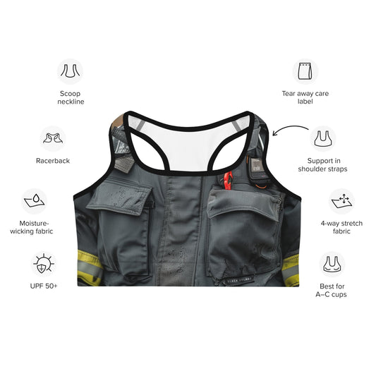 Moisture Wicking Racerback Sports Bra — Utility Smoke Turnout Print