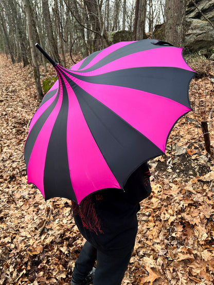 Batwing Pagoda Umbrella – Black & Hot Pink Statement Stripe