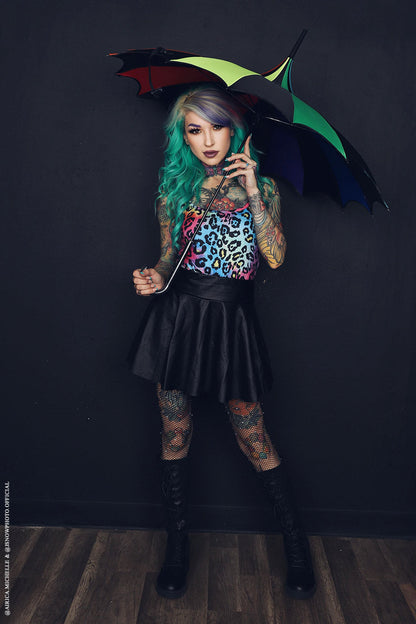 Batwing Pagoda Umbrella – Goth Rainbow Statement Stripe