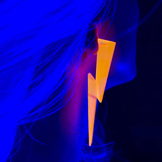 Lightning Bolt Statement Earrings – Clear Pink UV Reactive 🌙