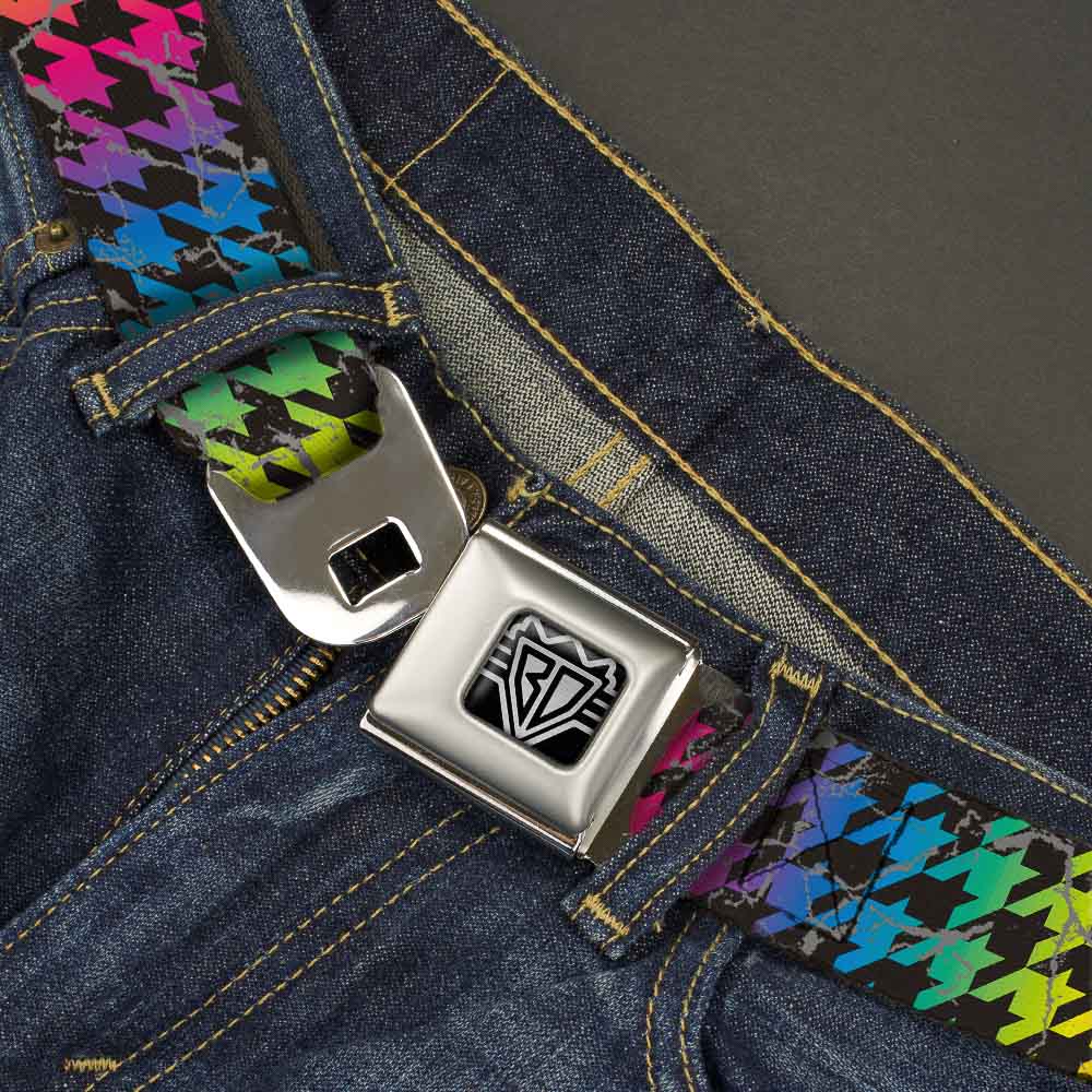 Rainbow Houndstooth Seatbelt Belt – Black Background