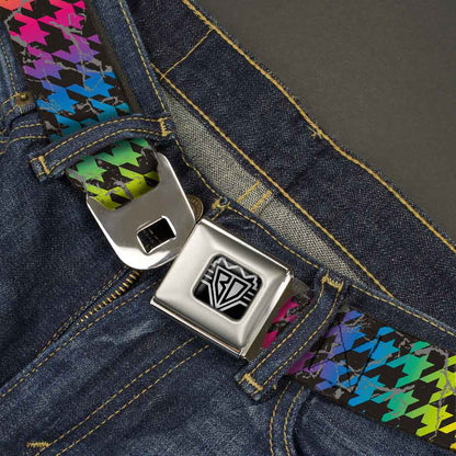 Rainbow Houndstooth Seatbelt Belt – Black Background