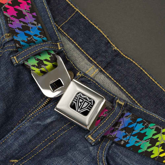 Rainbow Houndstooth Seatbelt Belt – Black Background