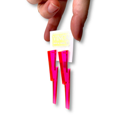 Lightning Bolt Statement Earrings – Clear Pink UV Reactive 🌙